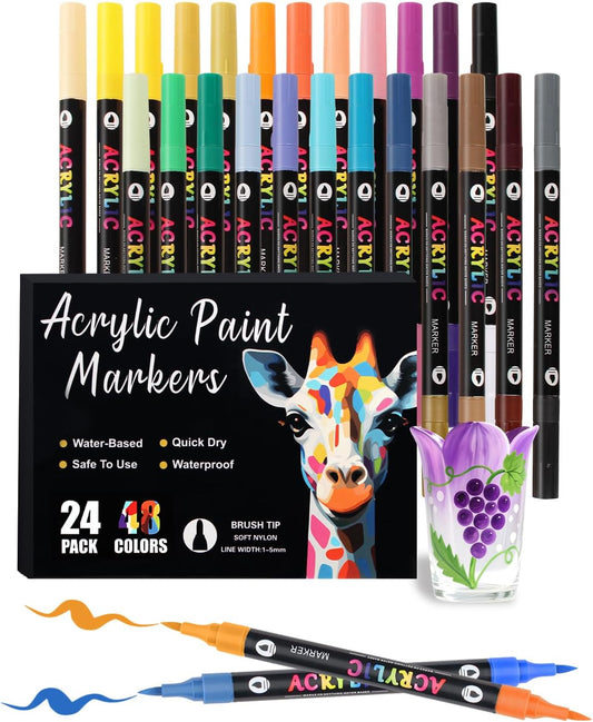 Acrylic Paint Markers with Dual-Color Brush Tips