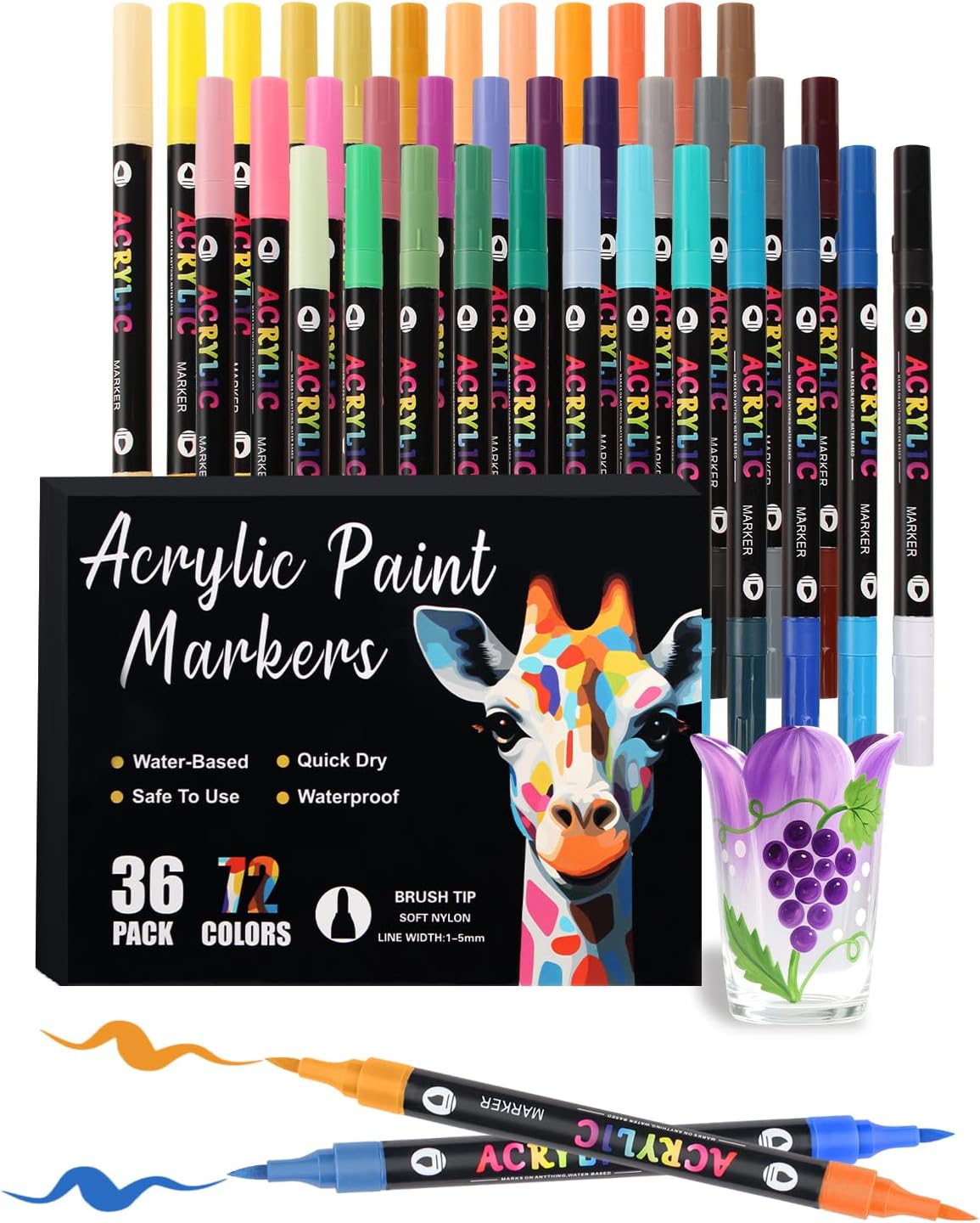 Acrylic Paint Markers with Dual-Color Brush Tips