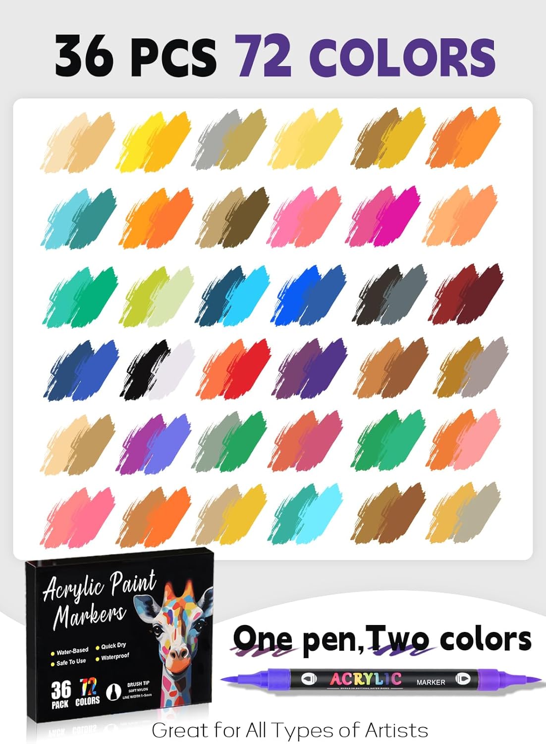 Acrylic Paint Markers with Dual-Color Brush Tips